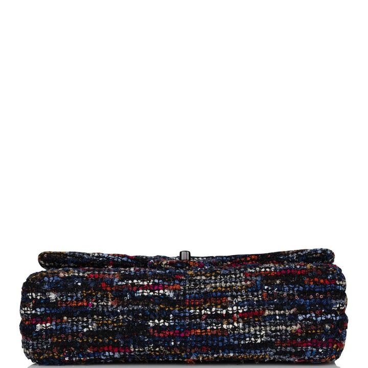 Top Quality Chanel Medium Classic Double Flap Bag Navy Tweed Black Hardware