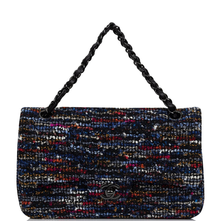 Top Quality Chanel Medium Classic Double Flap Bag Navy Tweed Black Hardware