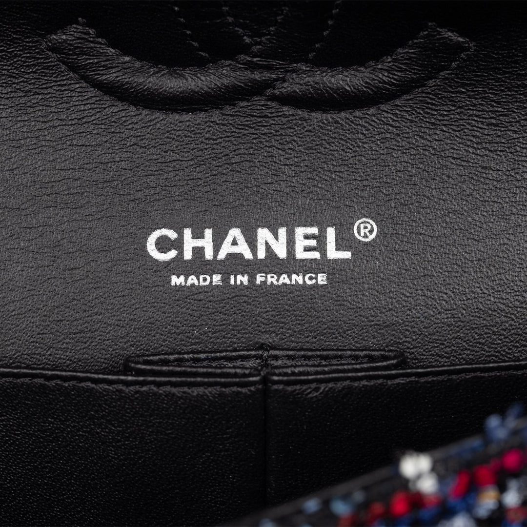 Top Quality Chanel Medium Classic Double Flap Bag Navy Tweed Black Hardware