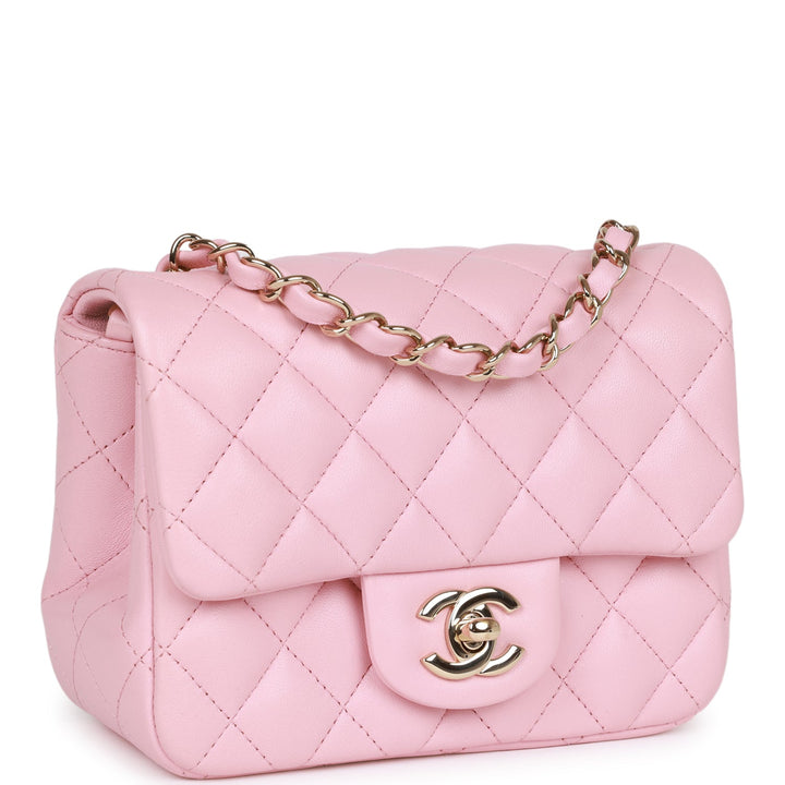 Top Quality Chanel Mini Square Flap Pink Lambskin Light Gold Hardware