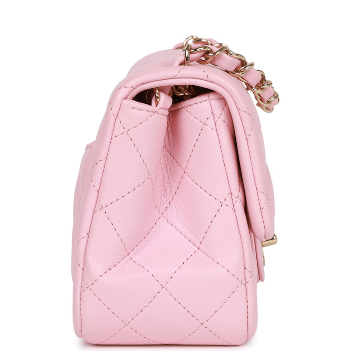 Top Quality Chanel Mini Square Flap Pink Lambskin Light Gold Hardware