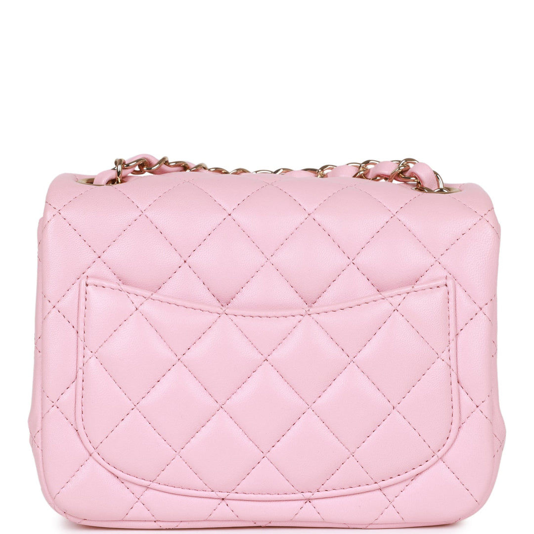 Top Quality Chanel Mini Square Flap Pink Lambskin Light Gold Hardware