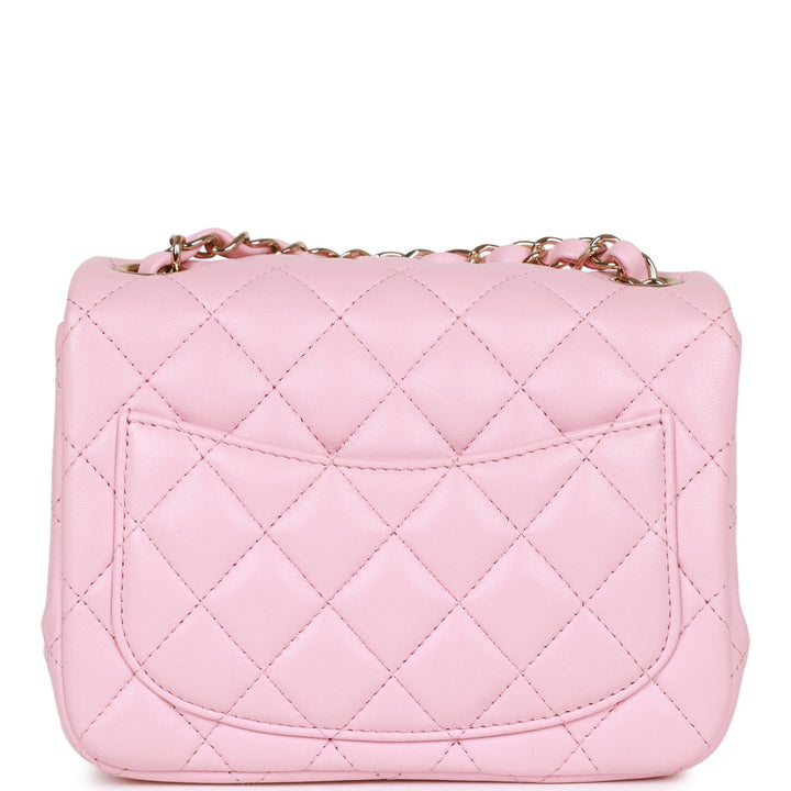 Top Quality Chanel Mini Square Flap Pink Lambskin Light Gold Hardware