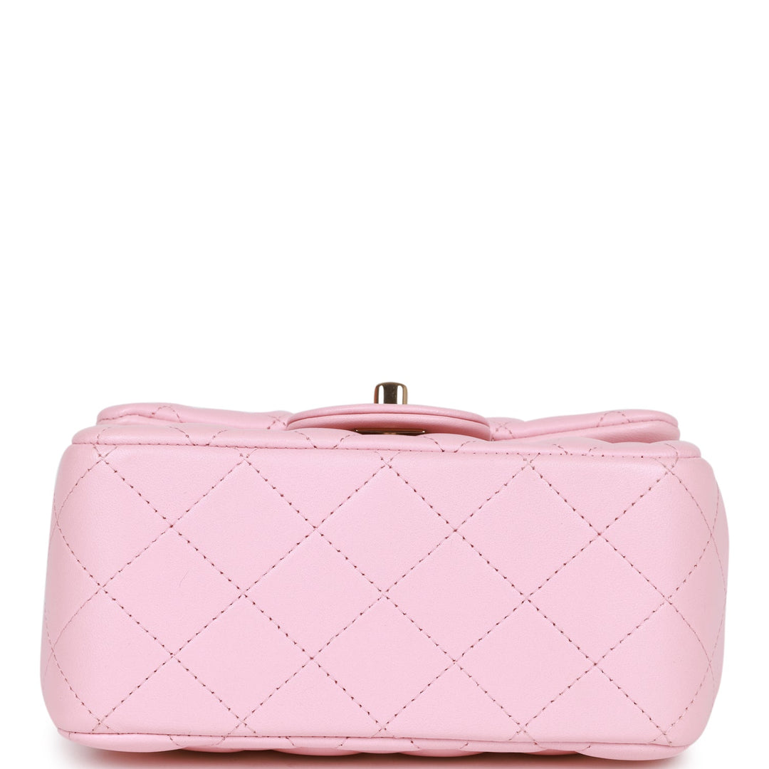 Top Quality Chanel Mini Square Flap Pink Lambskin Light Gold Hardware