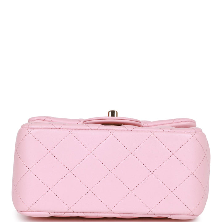 Top Quality Chanel Mini Square Flap Pink Lambskin Light Gold Hardware
