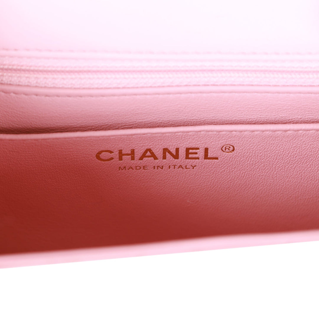 Top Quality Chanel Mini Square Flap Pink Lambskin Light Gold Hardware