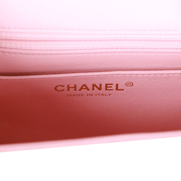 Top Quality Chanel Mini Square Flap Pink Lambskin Light Gold Hardware