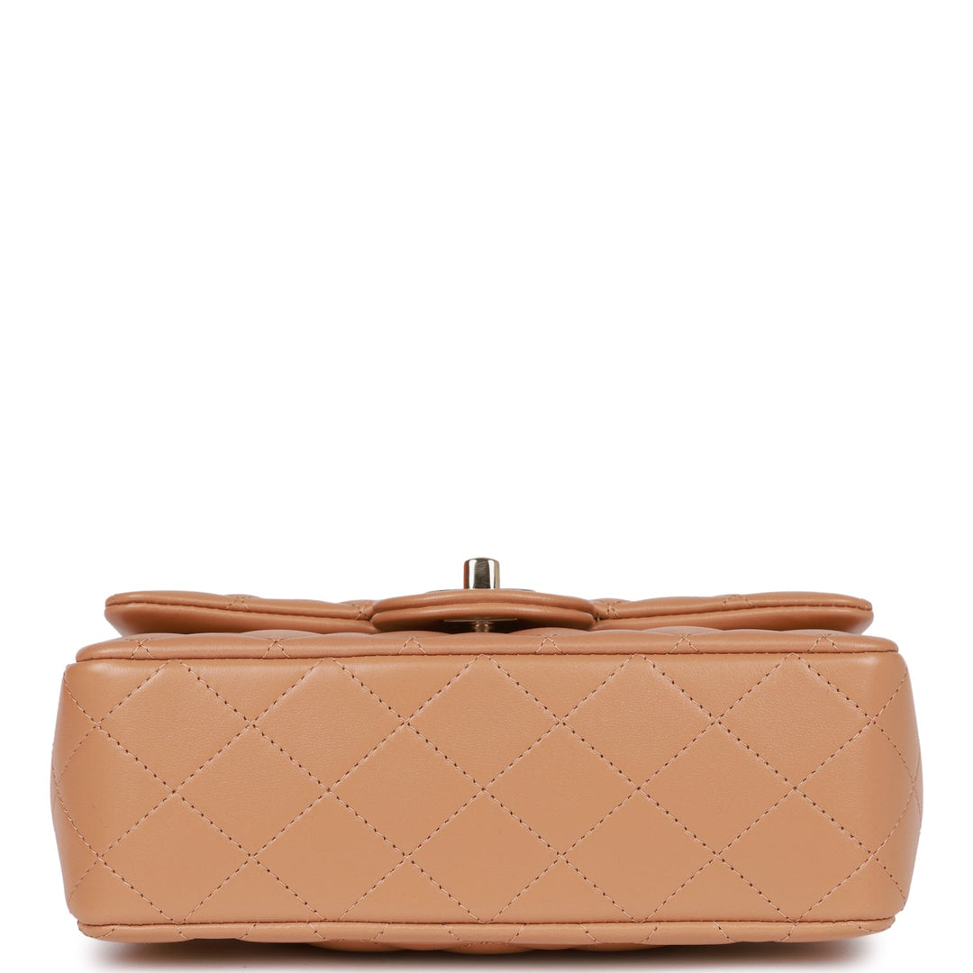 Top Quality Chanel Mini Rectangular Flap with Top Handle Caramel Lambskin Light Gold Hardware
