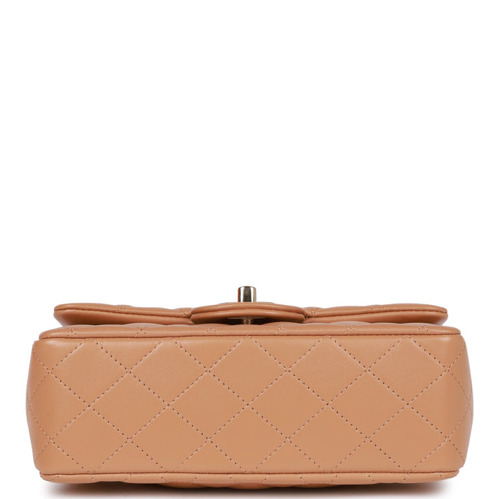Top Quality Chanel Mini Rectangular Flap with Top Handle Caramel Lambskin Light Gold Hardware