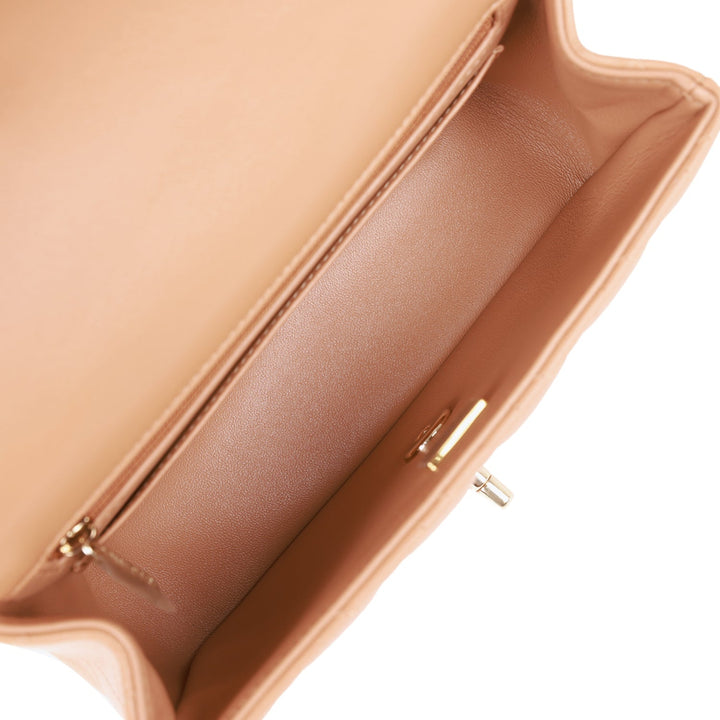Top Quality Chanel Mini Rectangular Flap with Top Handle Caramel Lambskin Light Gold Hardware