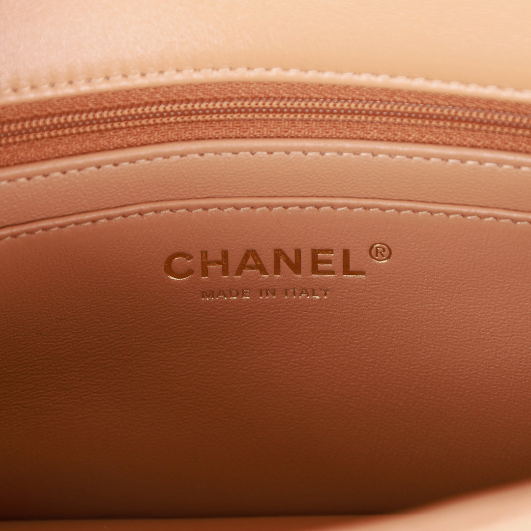 Top Quality Chanel Mini Rectangular Flap with Top Handle Caramel Lambskin Light Gold Hardware
