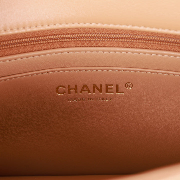 Top Quality Chanel Mini Rectangular Flap with Top Handle Caramel Lambskin Light Gold Hardware