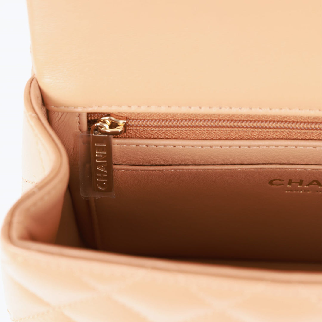 Top Quality Chanel Mini Rectangular Flap with Top Handle Caramel Lambskin Light Gold Hardware
