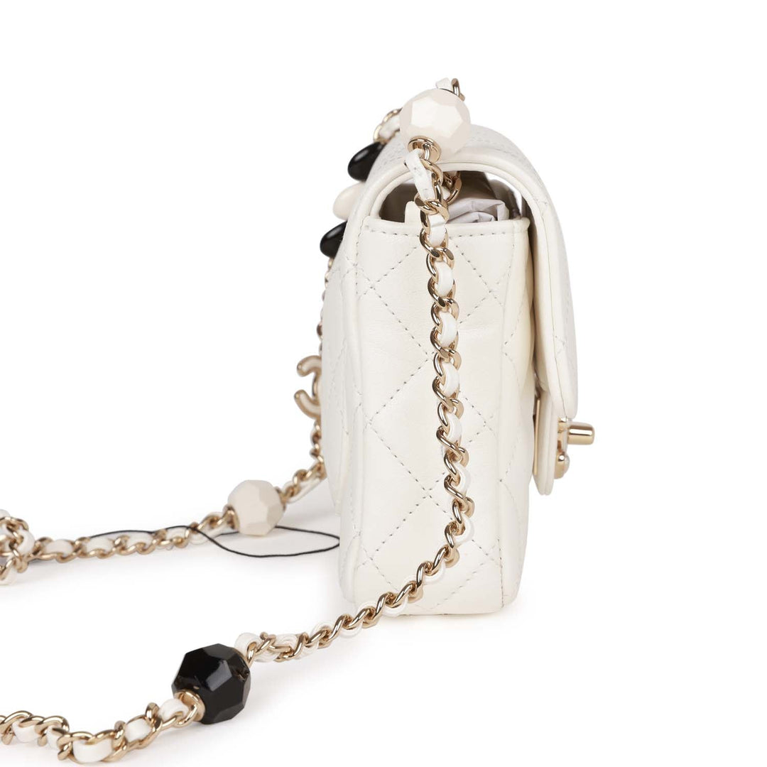 Top Quality Chanel Sweet Mini Square Flap Bag White Lambskin Light Gold Hardware