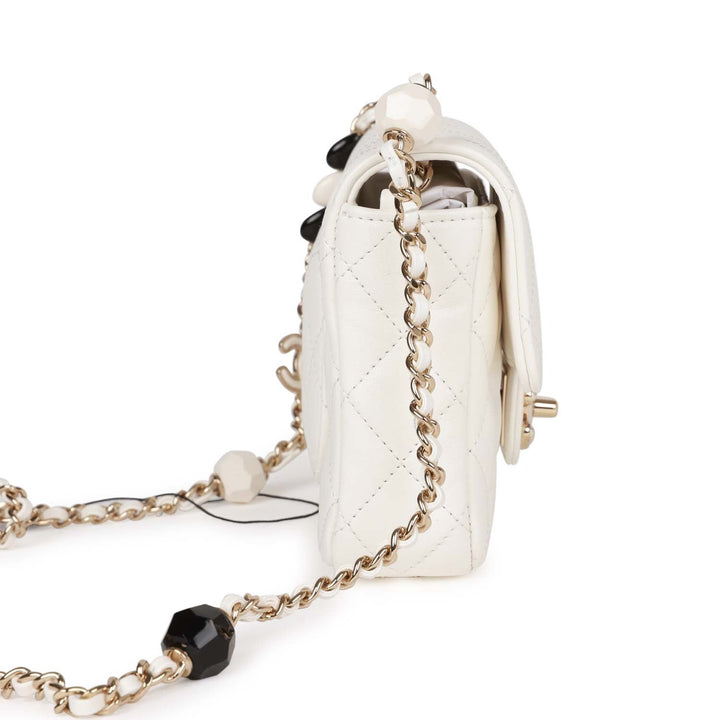Top Quality Chanel Sweet Mini Square Flap Bag White Lambskin Light Gold Hardware