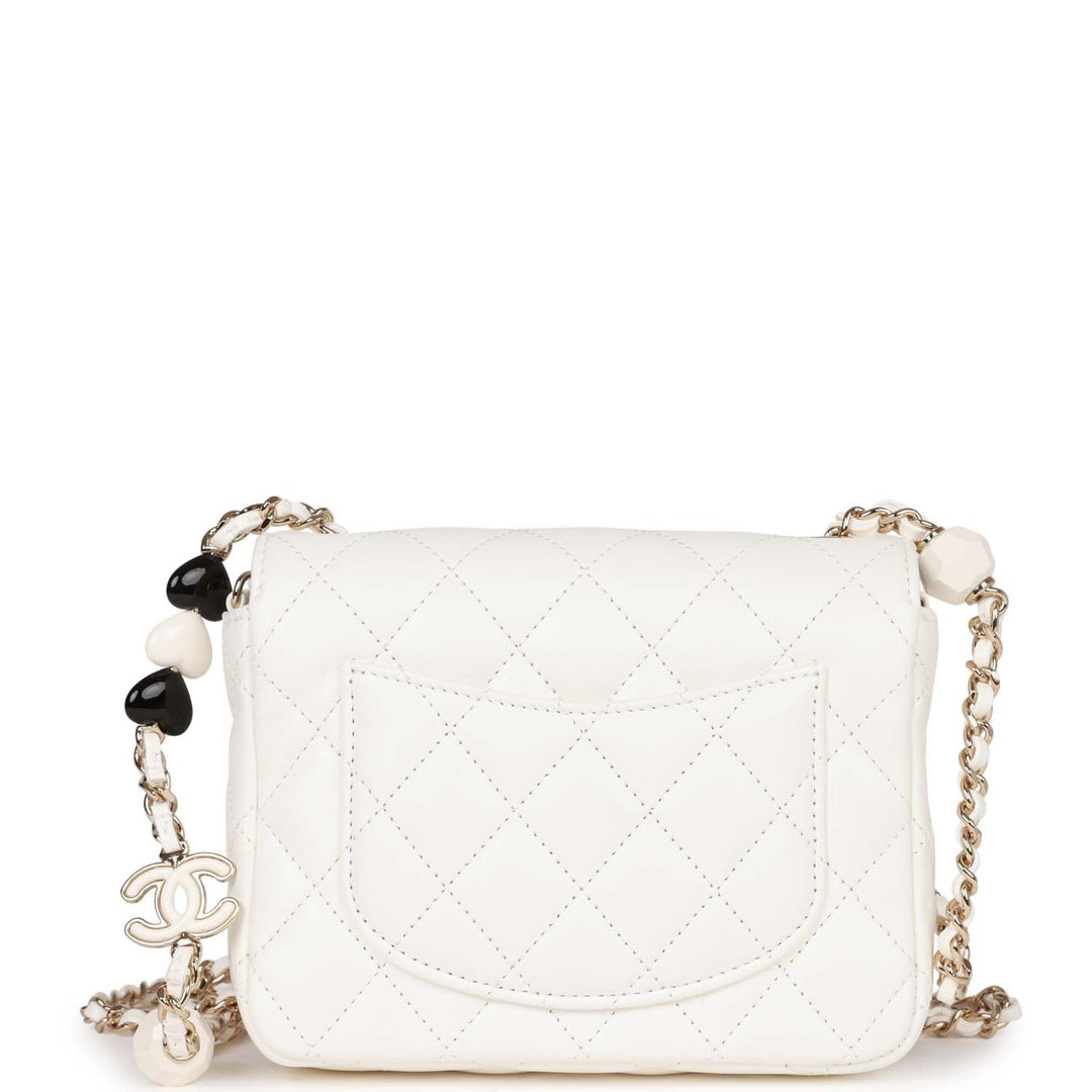 Top Quality Chanel Sweet Mini Square Flap Bag White Lambskin Light Gold Hardware