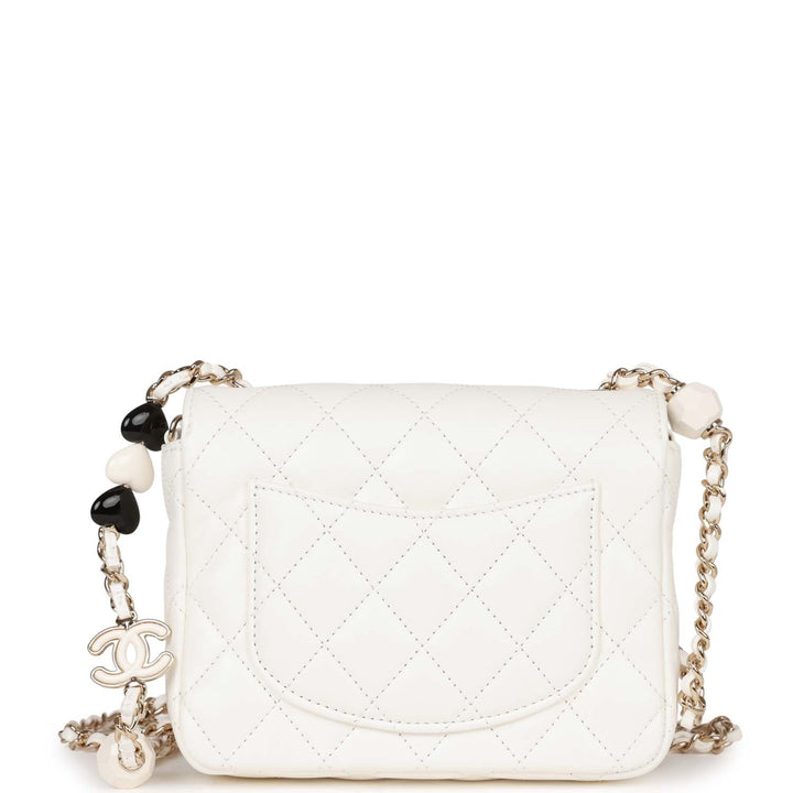 Top Quality Chanel Sweet Mini Square Flap Bag White Lambskin Light Gold Hardware
