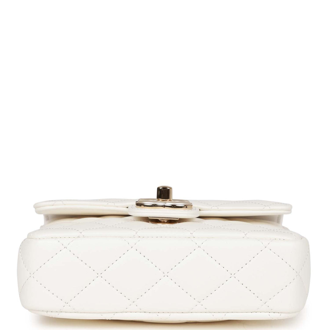Top Quality Chanel Sweet Mini Square Flap Bag White Lambskin Light Gold Hardware