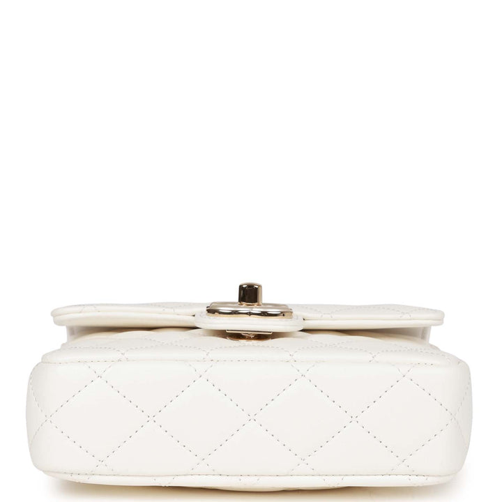 Top Quality Chanel Sweet Mini Square Flap Bag White Lambskin Light Gold Hardware