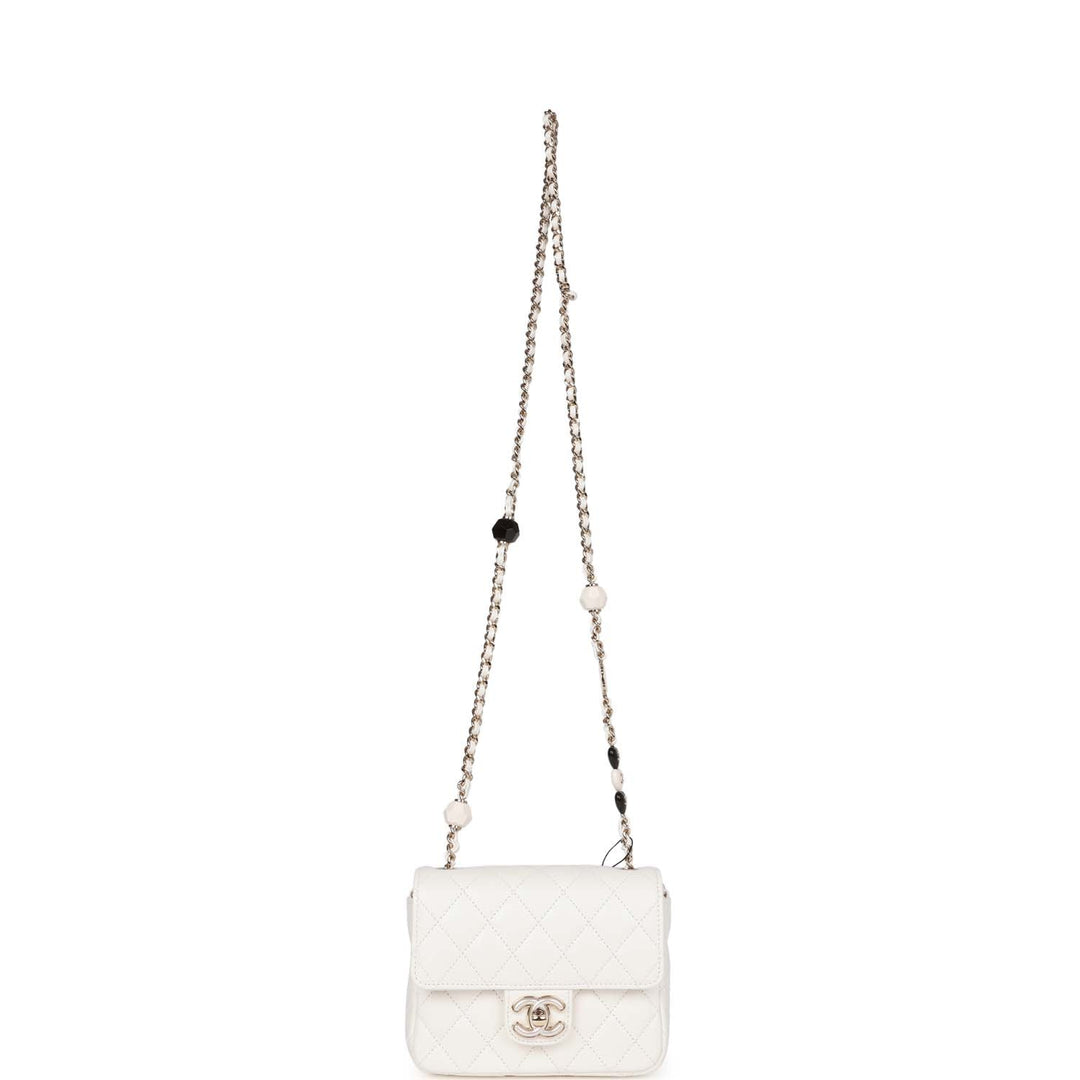 Top Quality Chanel Sweet Mini Square Flap Bag White Lambskin Light Gold Hardware