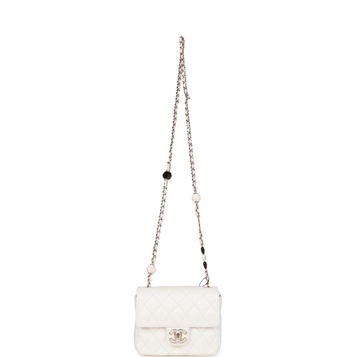 Top Quality Chanel Sweet Mini Square Flap Bag White Lambskin Light Gold Hardware