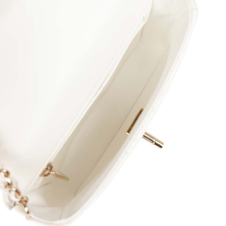 Top Quality Chanel Sweet Mini Square Flap Bag White Lambskin Light Gold Hardware