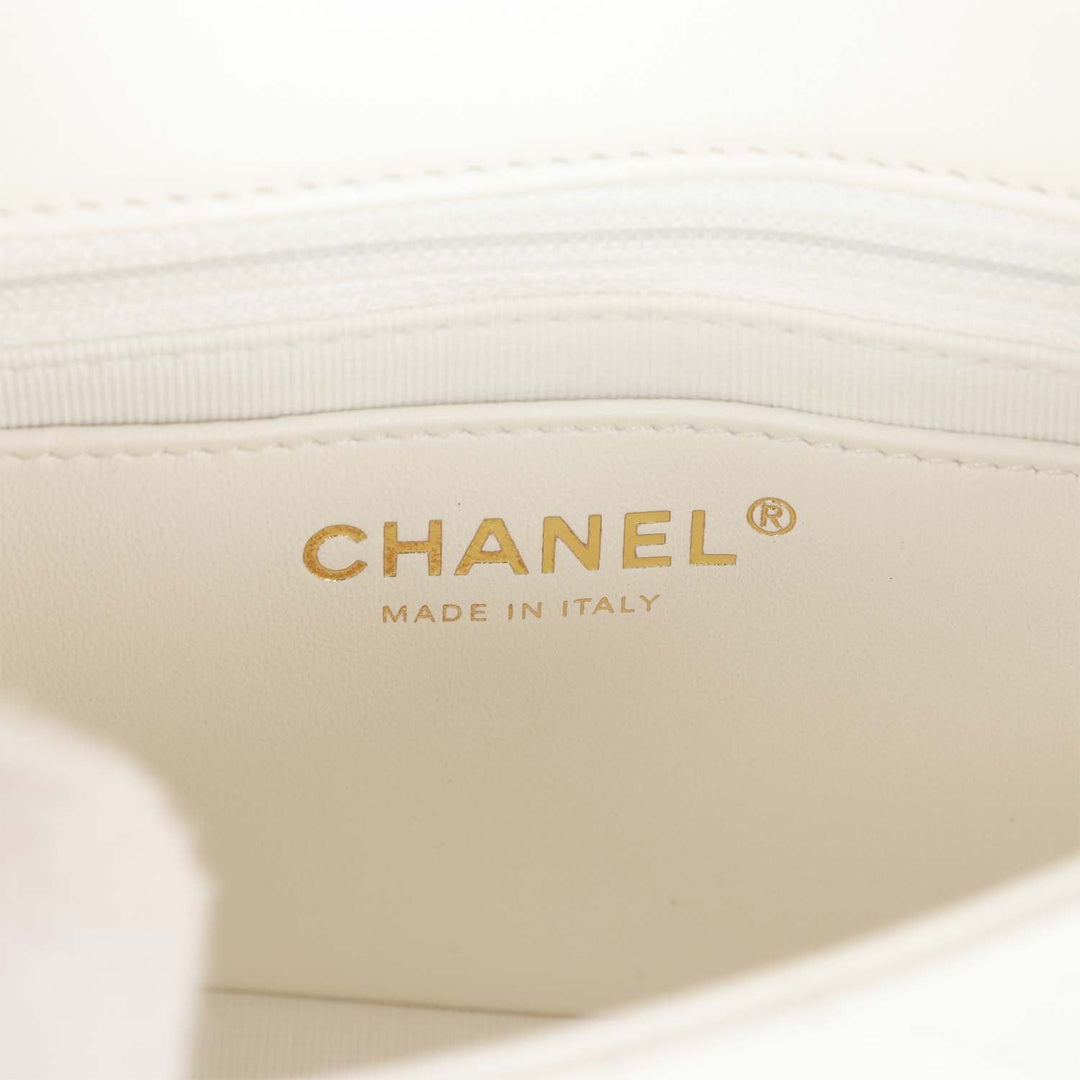 Top Quality Chanel Sweet Mini Square Flap Bag White Lambskin Light Gold Hardware