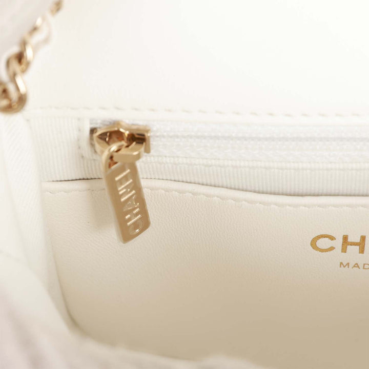 Top Quality Chanel Sweet Mini Square Flap Bag White Lambskin Light Gold Hardware