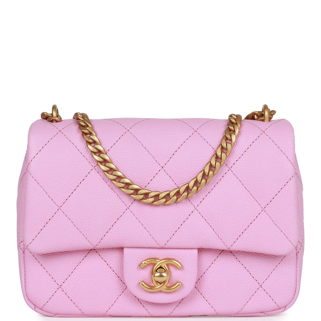 Top Quality Chanel Sweetheart Mini Square Flap Bag Pink Caviar Antique Gold Hardware