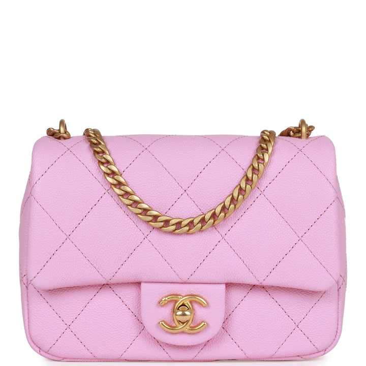 Top Quality Chanel Sweetheart Mini Square Flap Bag Pink Caviar Antique Gold Hardware