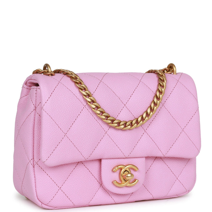 Top Quality Chanel Sweetheart Mini Square Flap Bag Pink Caviar Antique Gold Hardware