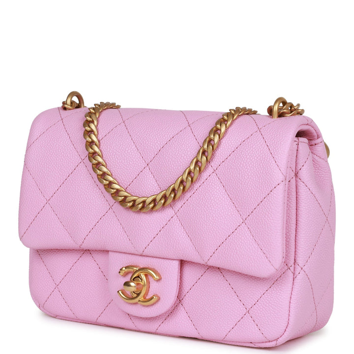 Top Quality Chanel Sweetheart Mini Square Flap Bag Pink Caviar Antique Gold Hardware