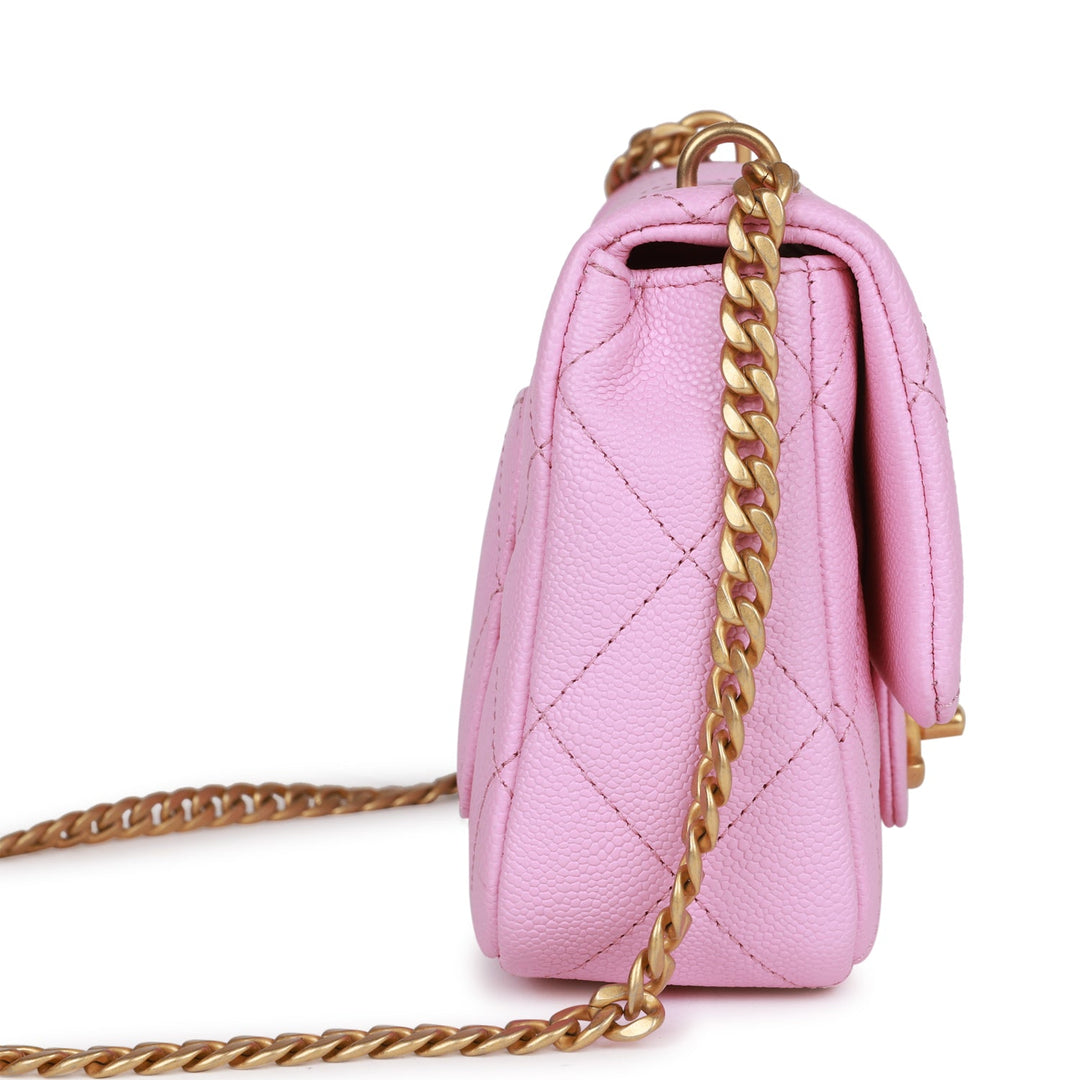 Top Quality Chanel Sweetheart Mini Square Flap Bag Pink Caviar Antique Gold Hardware