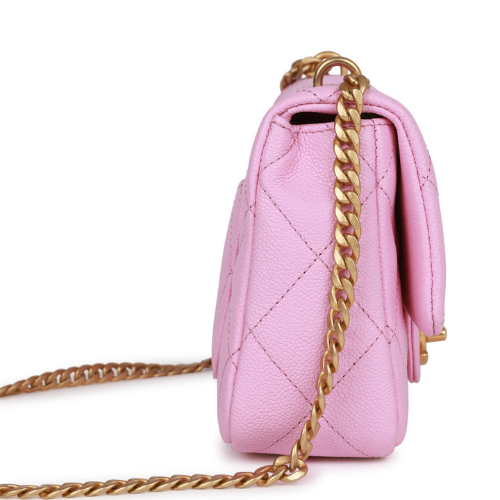 Top Quality Chanel Sweetheart Mini Square Flap Bag Pink Caviar Antique Gold Hardware