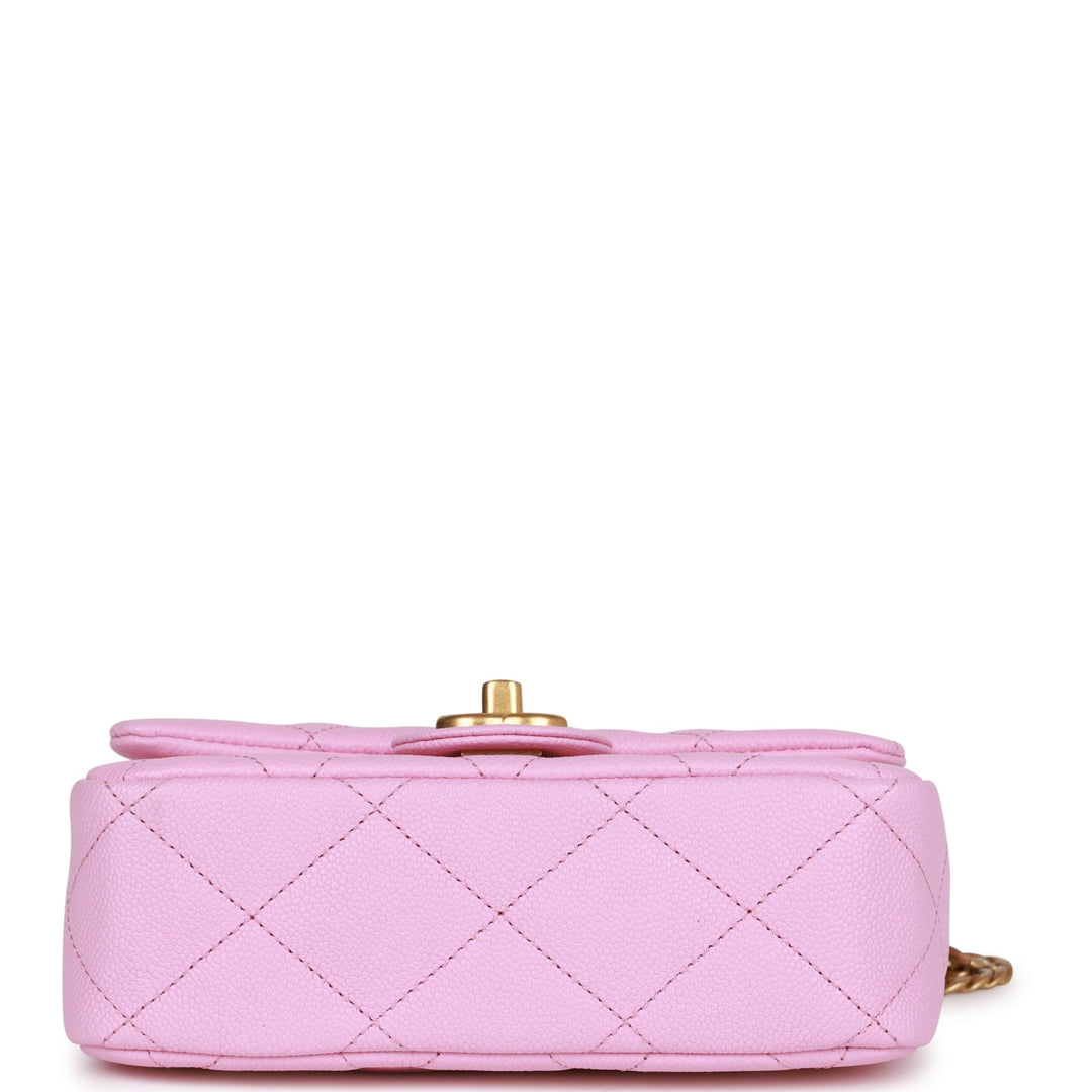 Top Quality Chanel Sweetheart Mini Square Flap Bag Pink Caviar Antique Gold Hardware