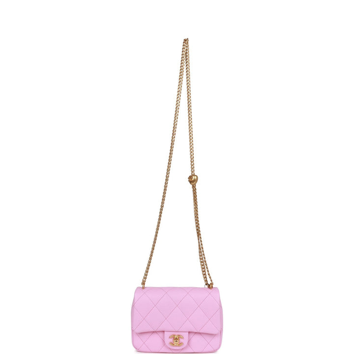 Top Quality Chanel Sweetheart Mini Square Flap Bag Pink Caviar Antique Gold Hardware