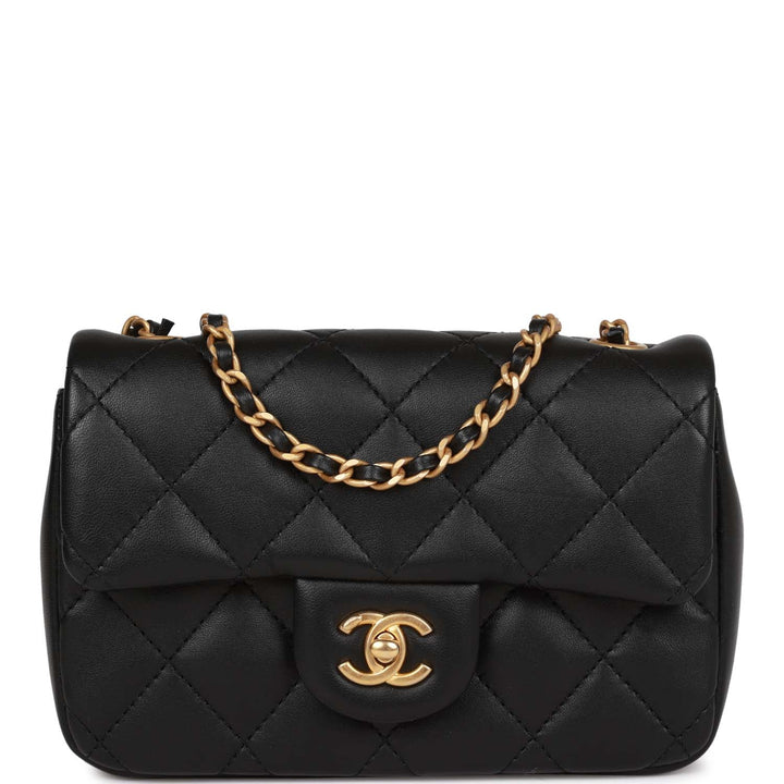 Top Quality Chanel Mini Rectangular Heart Flap Bag Black Lambskin Aged Gold Hardware