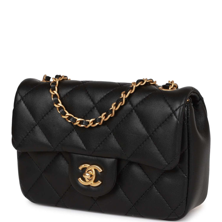 Top Quality Chanel Mini Rectangular Heart Flap Bag Black Lambskin Aged Gold Hardware