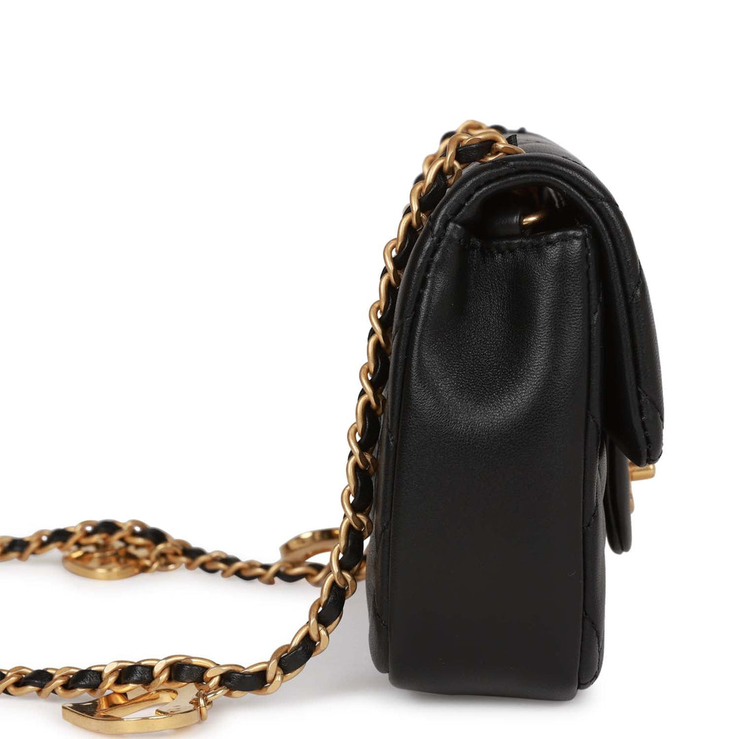 Top Quality Chanel Mini Rectangular Heart Flap Bag Black Lambskin Aged Gold Hardware