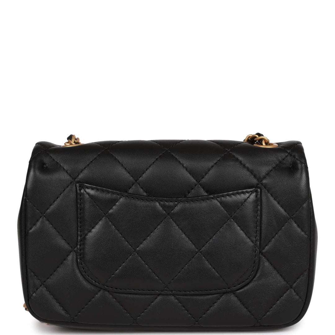 Top Quality Chanel Mini Rectangular Heart Flap Bag Black Lambskin Aged Gold Hardware