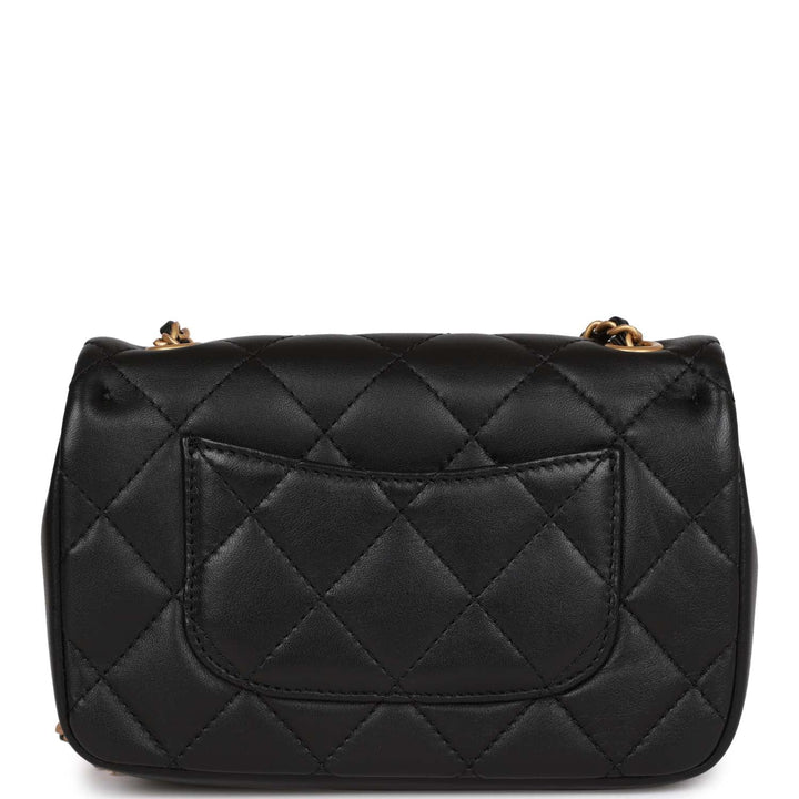 Top Quality Chanel Mini Rectangular Heart Flap Bag Black Lambskin Aged Gold Hardware