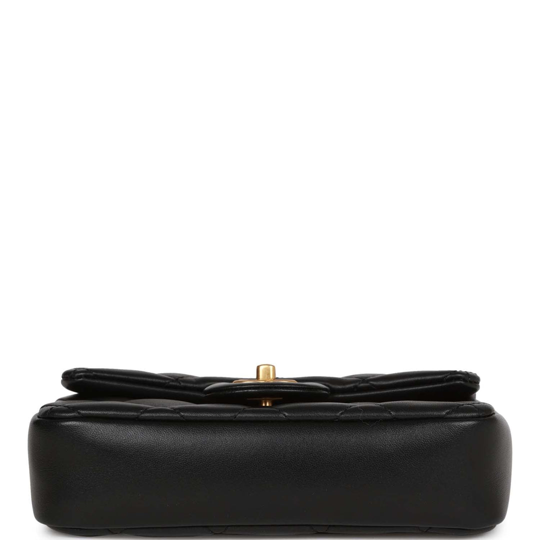 Top Quality Chanel Mini Rectangular Heart Flap Bag Black Lambskin Aged Gold Hardware