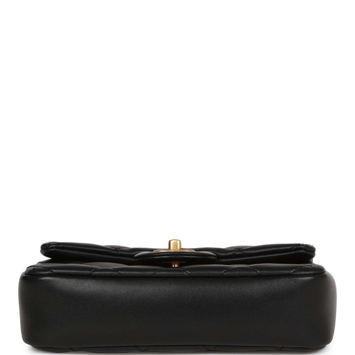 Top Quality Chanel Mini Rectangular Heart Flap Bag Black Lambskin Aged Gold Hardware
