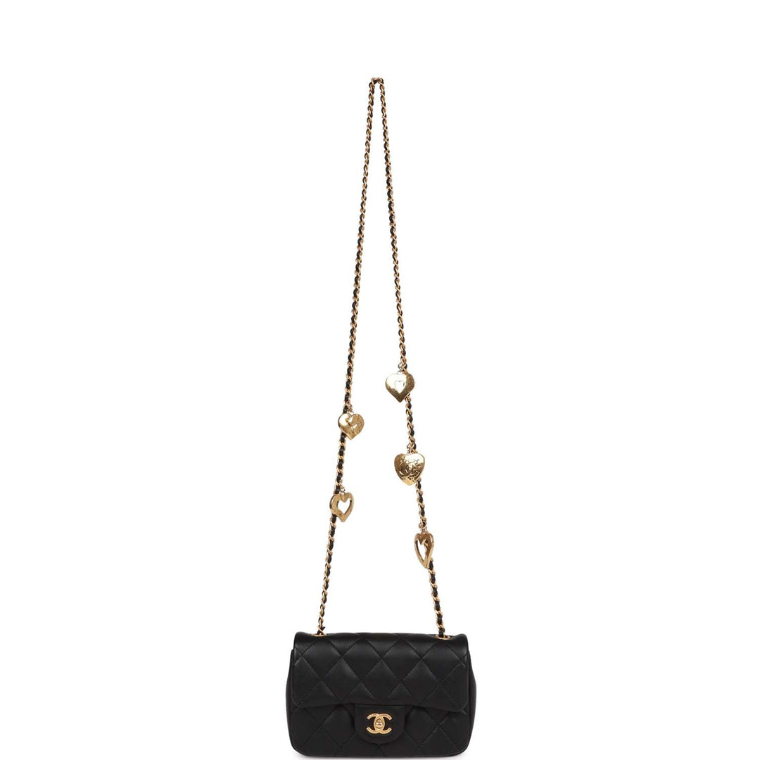 Top Quality Chanel Mini Rectangular Heart Flap Bag Black Lambskin Aged Gold Hardware