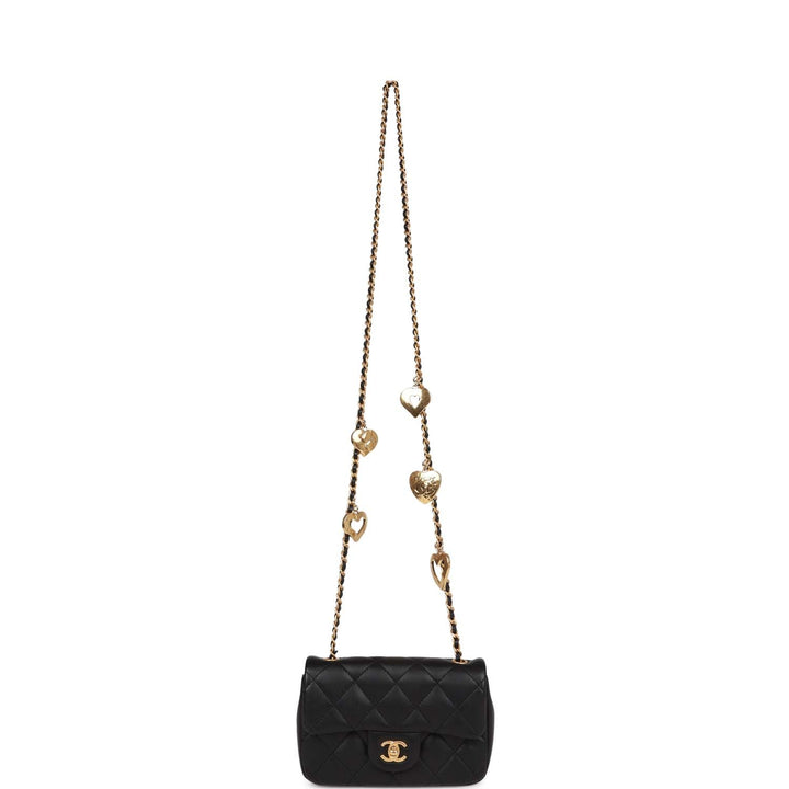 Top Quality Chanel Mini Rectangular Heart Flap Bag Black Lambskin Aged Gold Hardware
