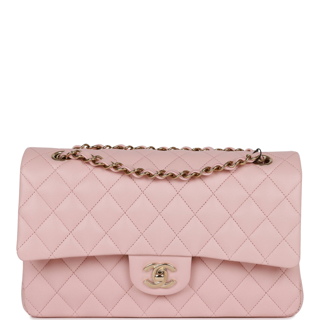 Top Quality Chanel Medium Classic Double Flap Bag Light Pink Lambskin Light Gold Hardware