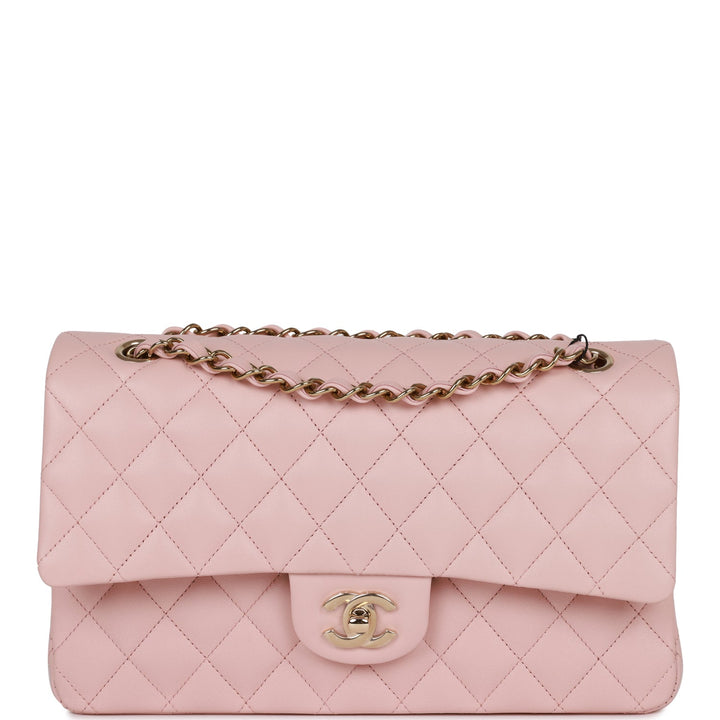 Top Quality Chanel Medium Classic Double Flap Bag Light Pink Lambskin Light Gold Hardware