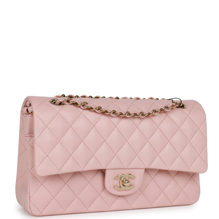 Top Quality Chanel Medium Classic Double Flap Bag Light Pink Lambskin Light Gold Hardware