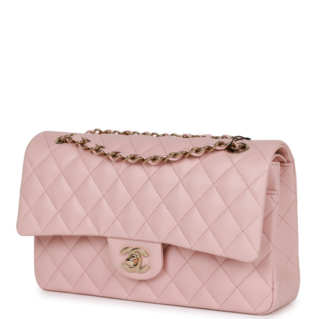 Top Quality Chanel Medium Classic Double Flap Bag Light Pink Lambskin Light Gold Hardware