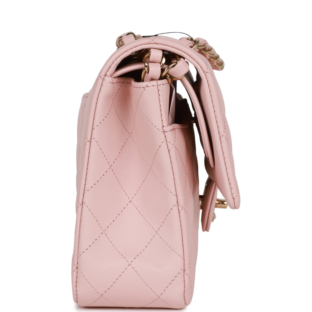 Top Quality Chanel Medium Classic Double Flap Bag Light Pink Lambskin Light Gold Hardware